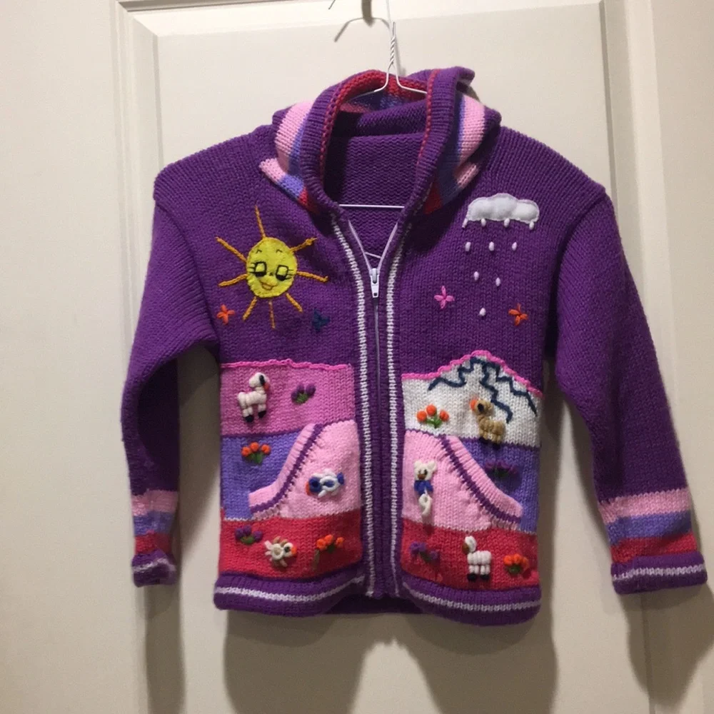 Native Imports Peruvian zip up knit handmade Sweater Patchwork Story size below